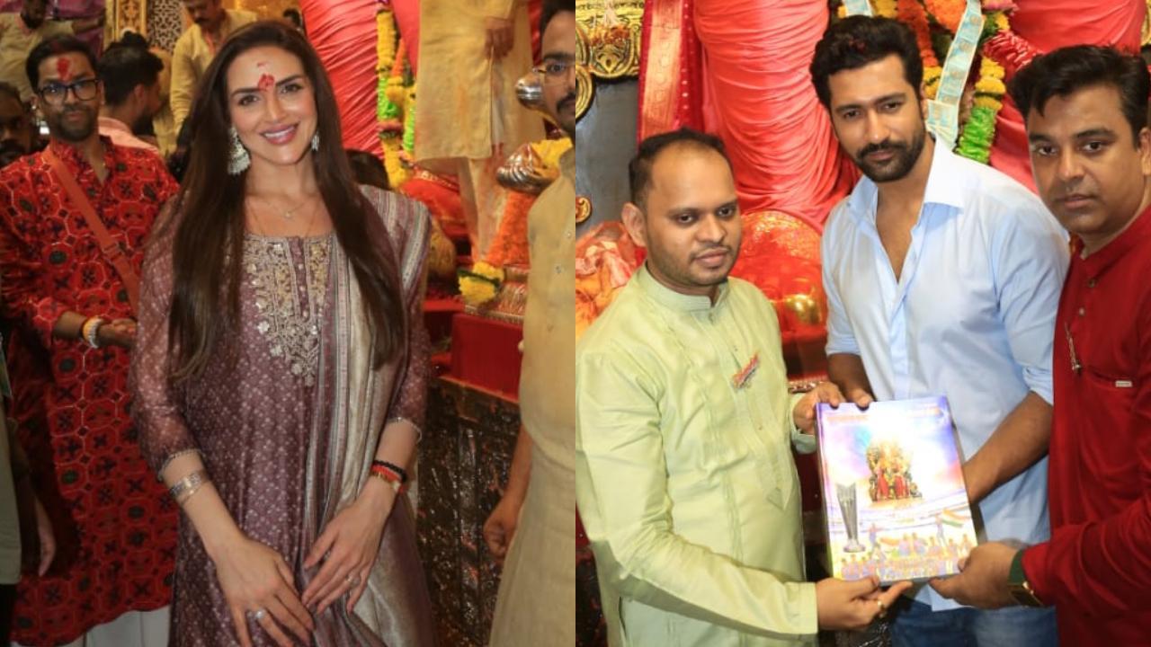 Esha Deol and Vicky Kaushal engage in happy conversation at Lalbaugcha Raja