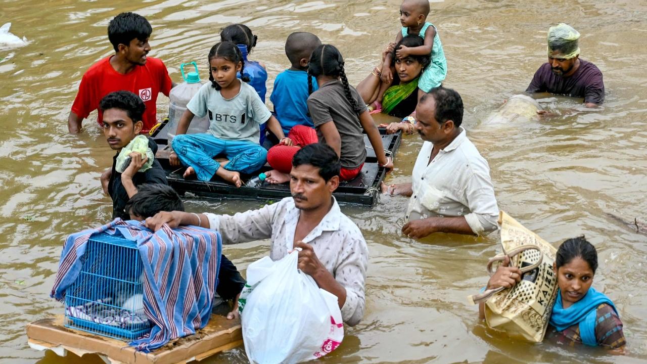 On Saturday, a house in Mogalrajapuram collapsed due to a rock falling from a hill, resulting in the death of a woman. Two other women were hospitalized and their condition was said to be stable