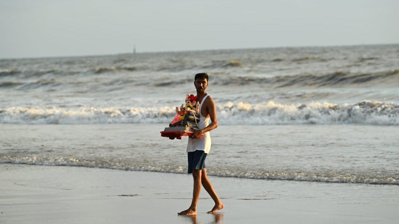 Families, including children and elderly members, stepped out of their homes early morning to bring their beloved god home amid chants of 