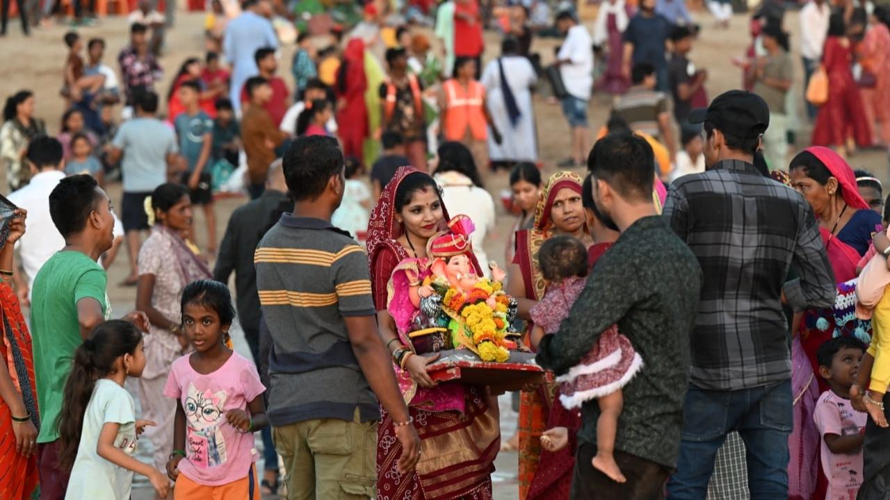 The idols taken out for immersion on Sunday afternoon were mostly from households