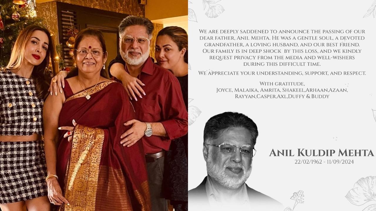 Malaika Arora's official statement after stepfather Anil Mehta dies by suicide