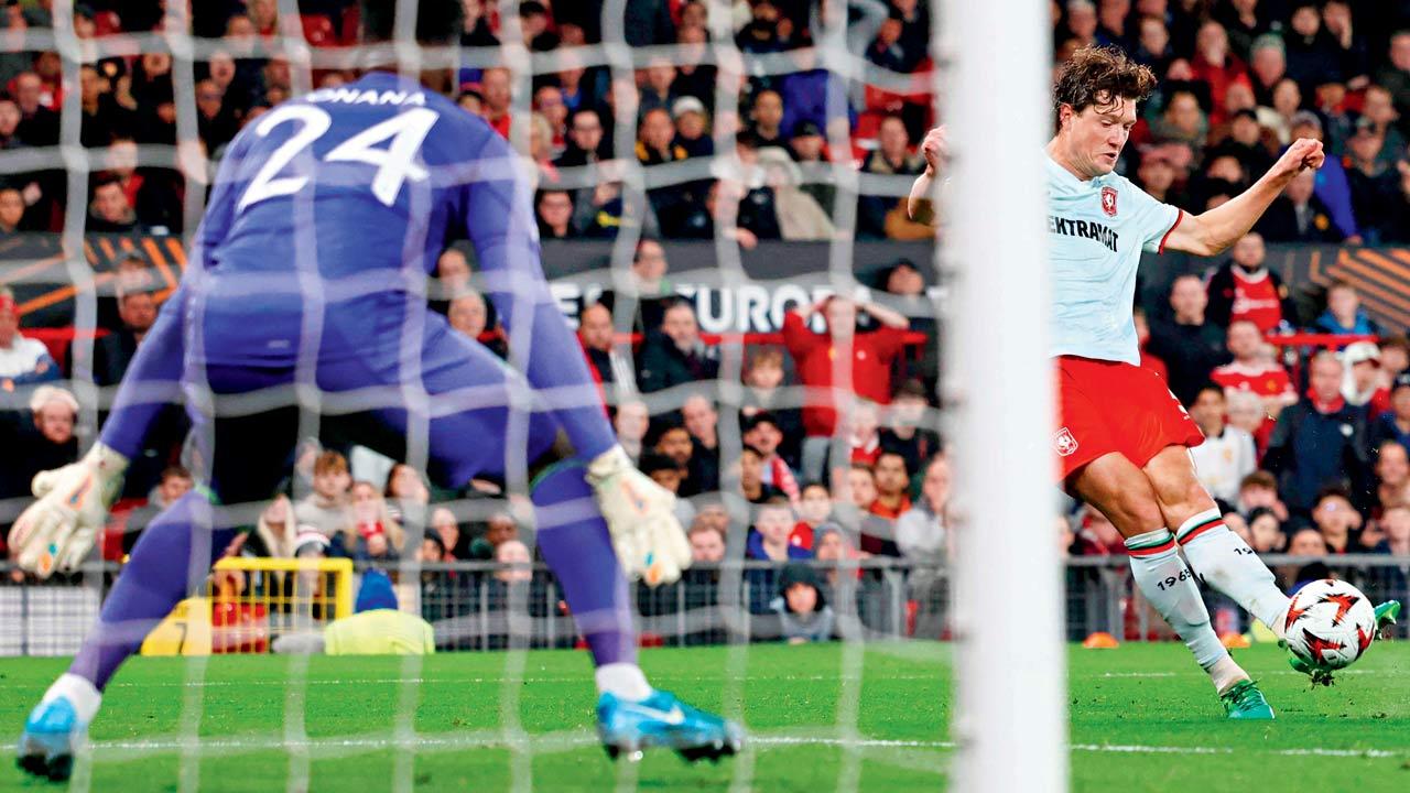 Scores the equaliser in their UEFA Europa League match at Old Trafford in Manchester on Wednesday