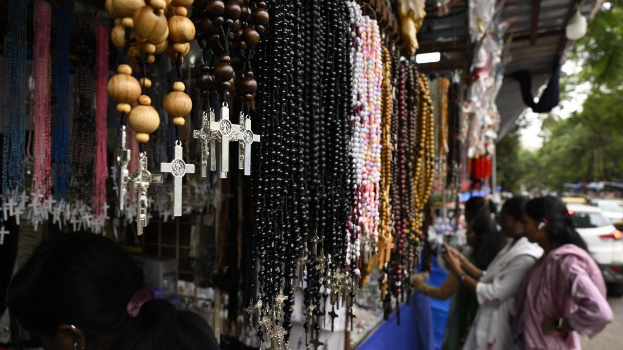 The altar has been decorated for the novena, which takes place for nine days before the feast. 