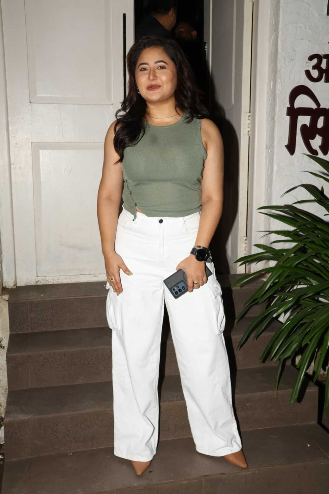 Rashami Desai looked adorable in a grey tank top and white pants for the night