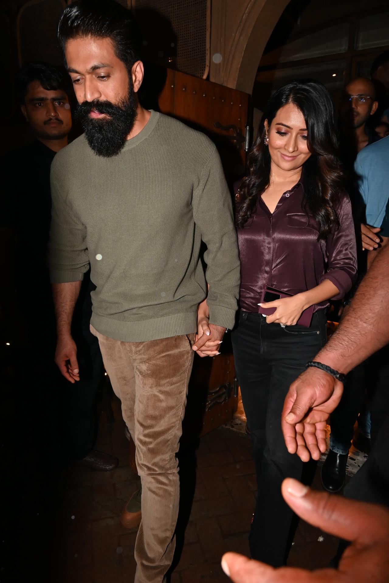 <p>Yash and his wife Radhika Pandit were spotted in Mumbai on Wednesday night</p> <p>Yash and his wife Radhika Pandit were spotted in Mumbai on Wednesday night</p>