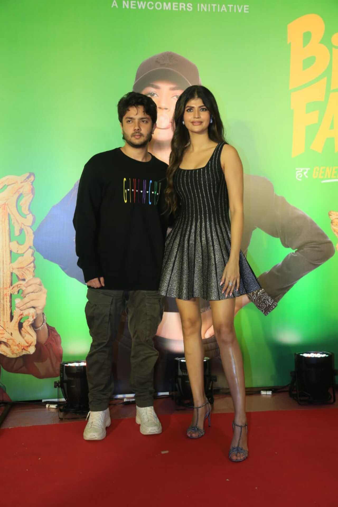 Debutant Anjini Dhawan strikes a pose with Sohail Khan's son Nirvaan at the screening of her film 'Binny and Family'