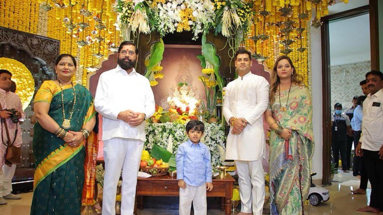 Maharashtra CM Eknath Shinde celebrated Ganesh Chaturthi by performing `Aarti` with his family, offering prayers for happiness and prosperity of people.