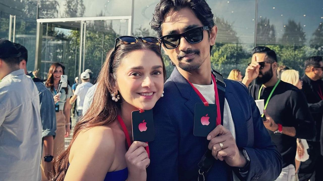 'Apple fans' Aditi Rao Hydari and Siddharth meet Tim Cook at Steve Jobs Theater