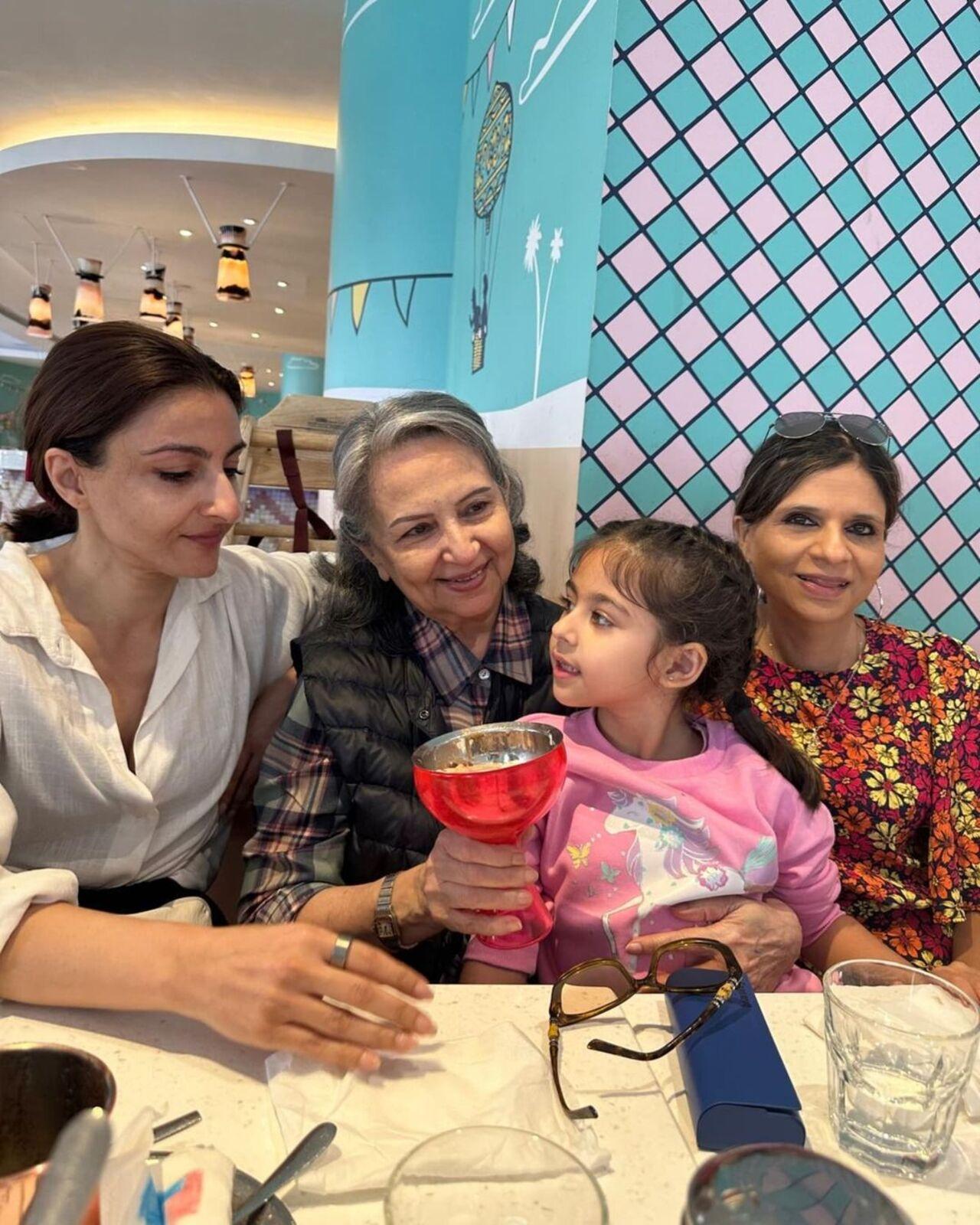 Actor Soha Ali Khan enjoyed a family trip in London and made beautiful memories with her mother, Sharmila Tagore, her daughter, Inaaya, and her sister, Saba Pataudi.