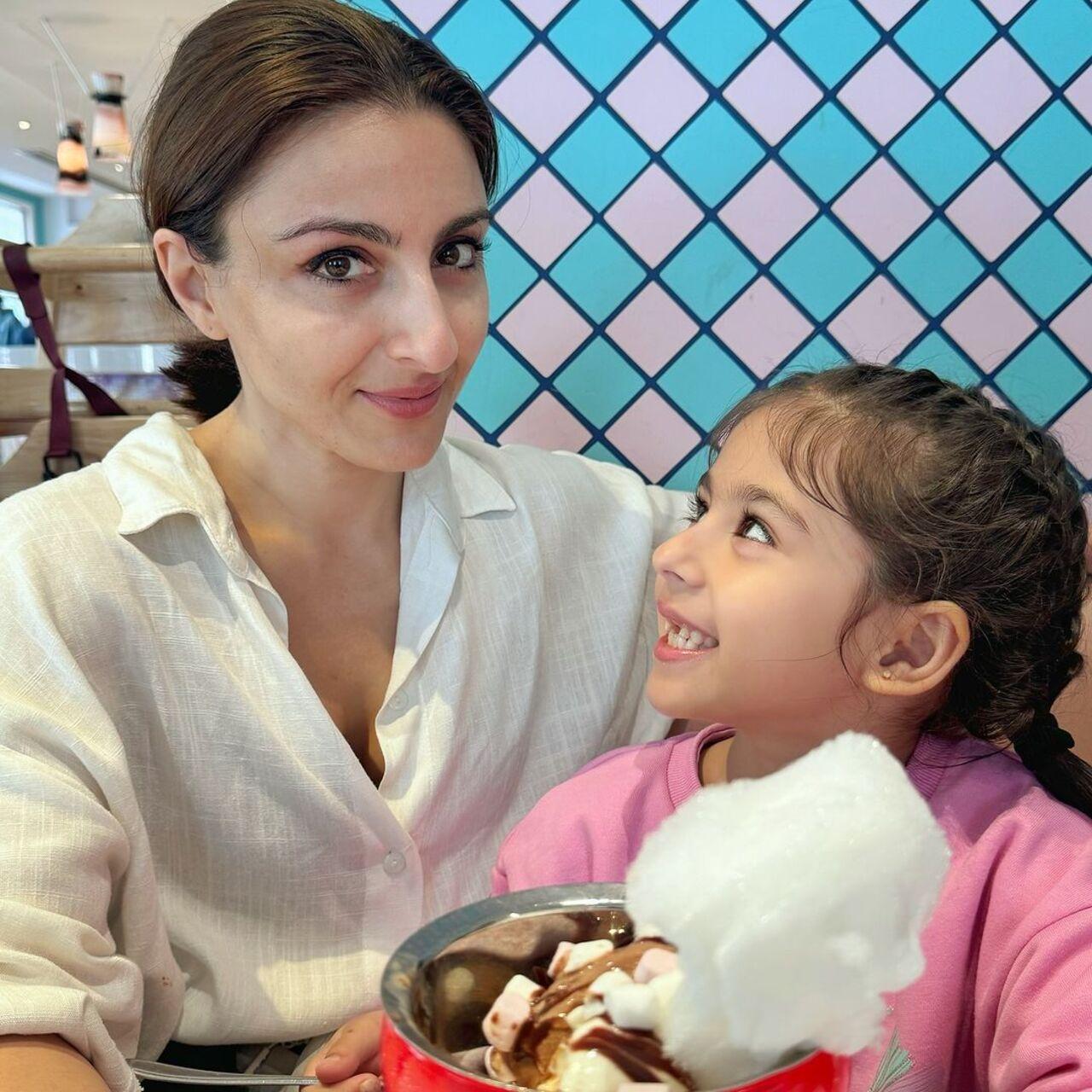 Inaaya, who has a sweet tooth relished some ice cream topped with marshmallows and cotton candy. 