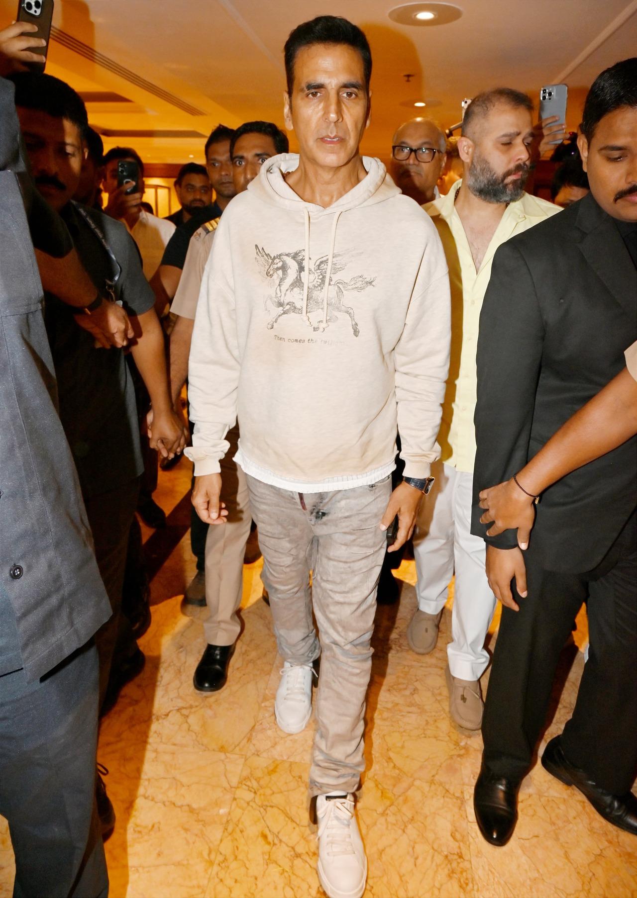 Akshay Kumar was seen in a casual look as he attended an event in the city. 