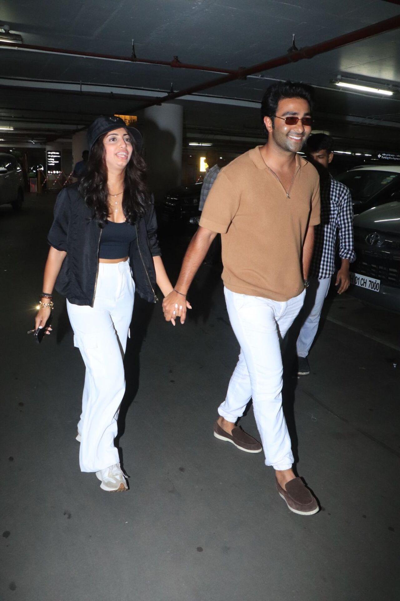 Aadar Jain and his fiance Alekha Advani, who got engaged earlier this week were spotted together. 