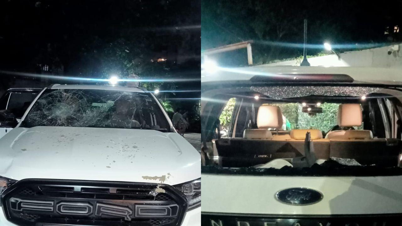The SUV was vandalised by the angry mob/ Sourced Photo