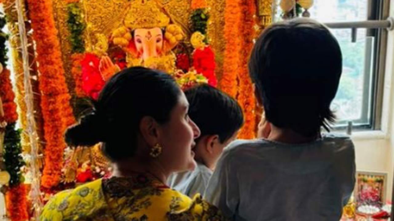 Kareena Kapoor's kids Taimur, Jeh seek blessings of Ganpati Bappa