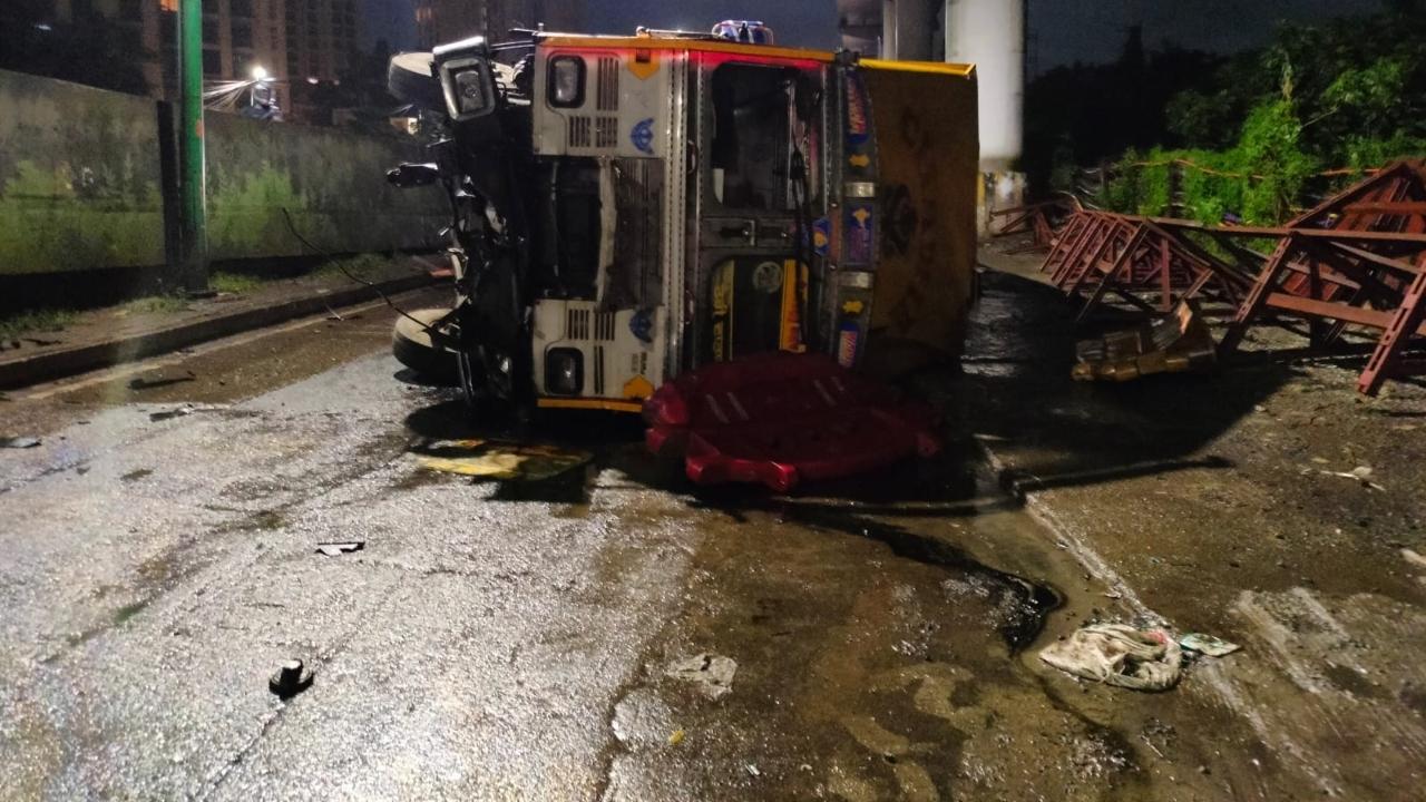 Traffic on Thane's Ghodbunder Road hit after container overturns