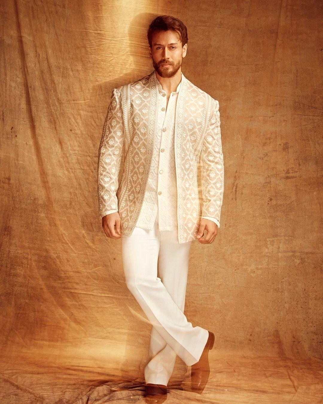 Tiger Shroff wore White Hanger Official's highly popular front-open Indo-Western celebration wear at the Ganapati festival of the Ambanis