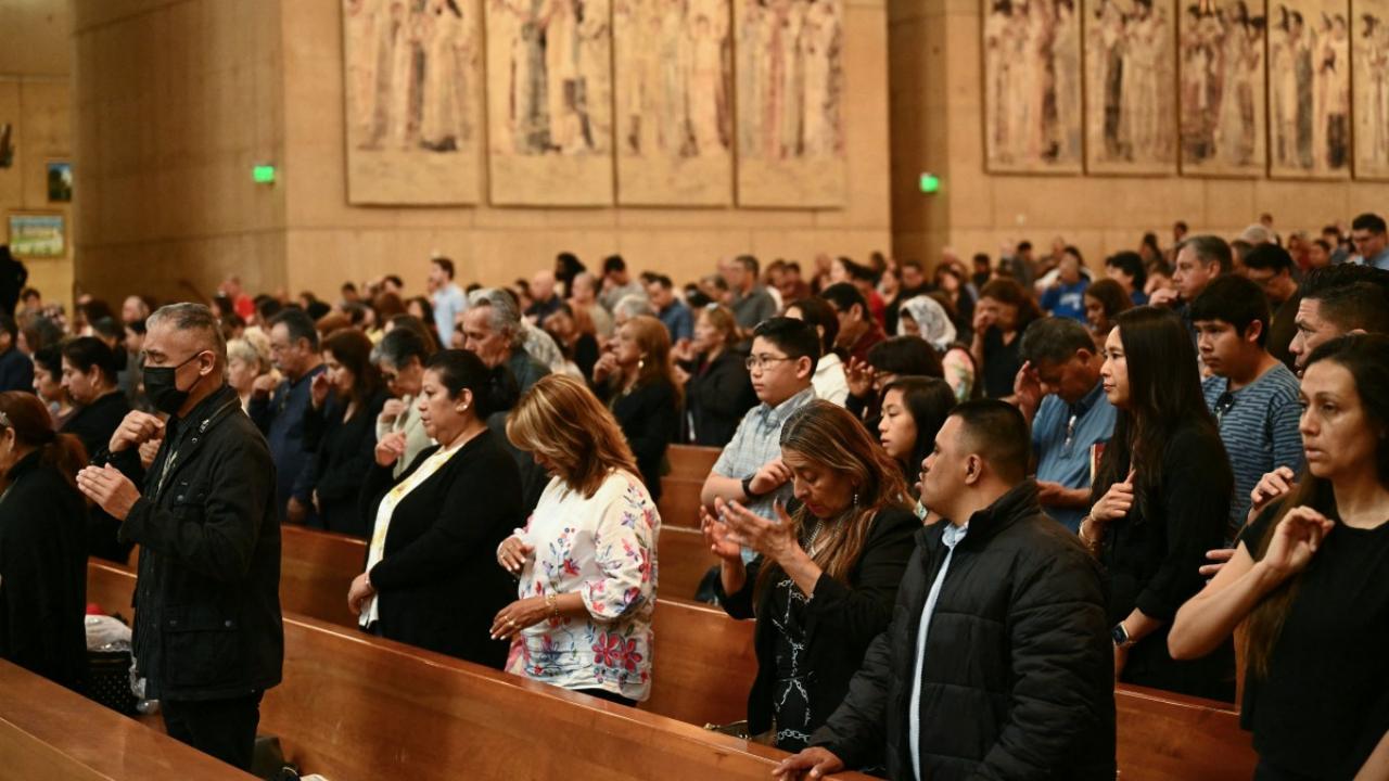Parishioners attended a memorial mass in honour of Pope Francis at the Cathedral of Our Lady of the Angels in downtown Los Angeles 