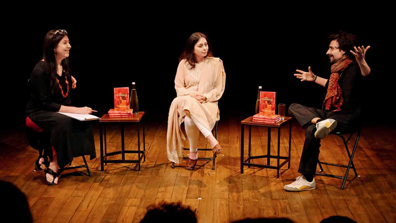 (From left) Anahita Uberoi, Annie Zaidi and Chandan Roy Sanyal at the book launch in Juhu. PIC COURTESY/Literature Live