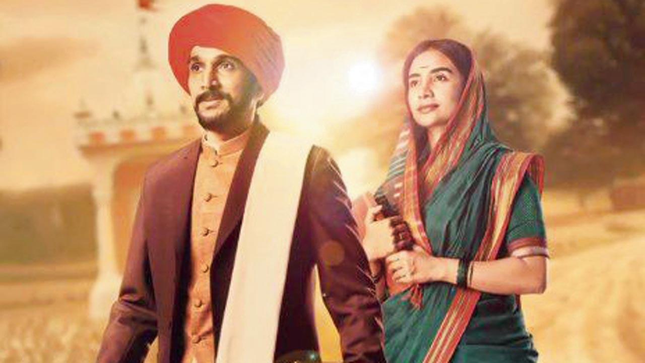 (from left) Pratik Gandhi and Patralekhaa as Mahatma Phule and Savitribai Phule. Pics/AFP, Yogen Shah, Instagram