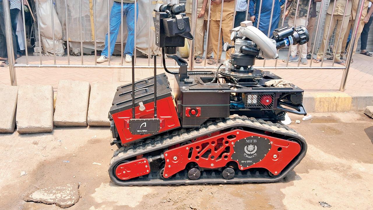 A robot deployed to douse the fire