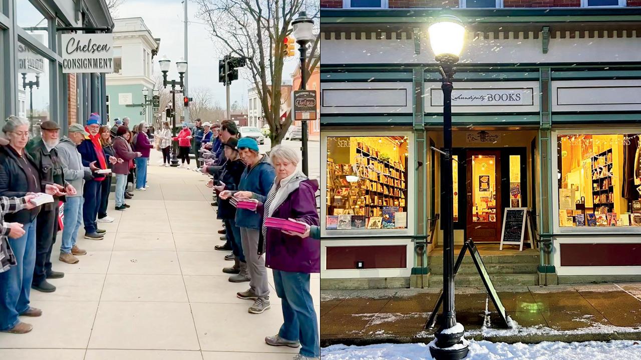 Deemed a “practical move” by the owner, the book brigade is magical. Pic/Instagram @serendipity_books_chelsea (right) Chelsea locals formed a human chain to help Serendipity Books move shop. Pic/Instagram@serendipity_books_chelsea