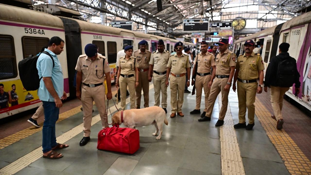 The railway police personnel were seen checking the luggage of the passengers at the CSMT platforms on Wednesday
