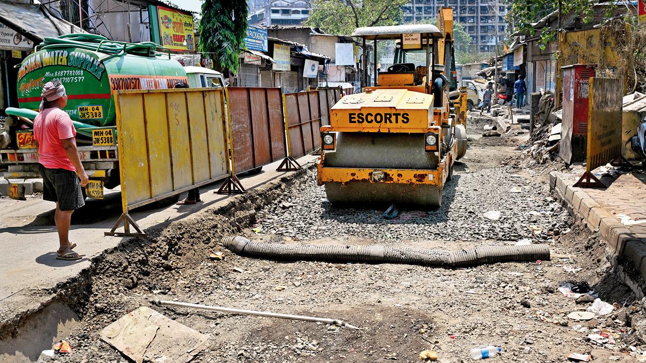 The dug-up section of Guru Tegh Bahadur Nagar’s Rajyogi Jaimal Singh Marg on April 6. FILE PIC