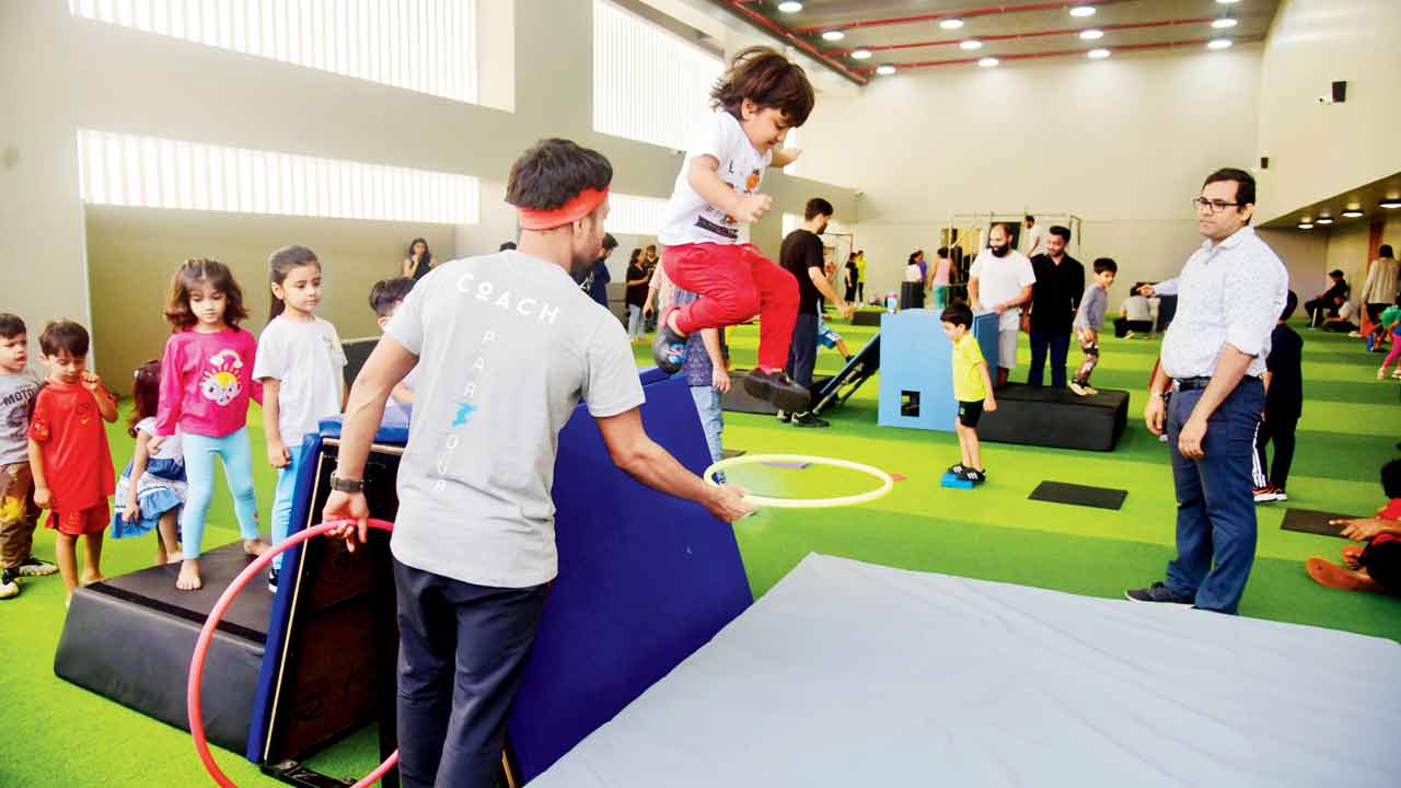 A child learns a vault at a session. PIC/ATUL KAMBLE