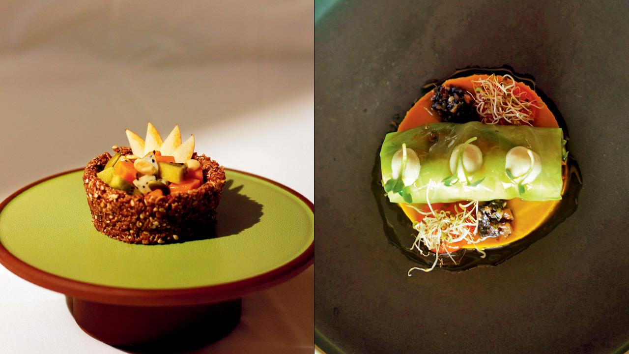 Baked fruit tart and Chlorophyll roll