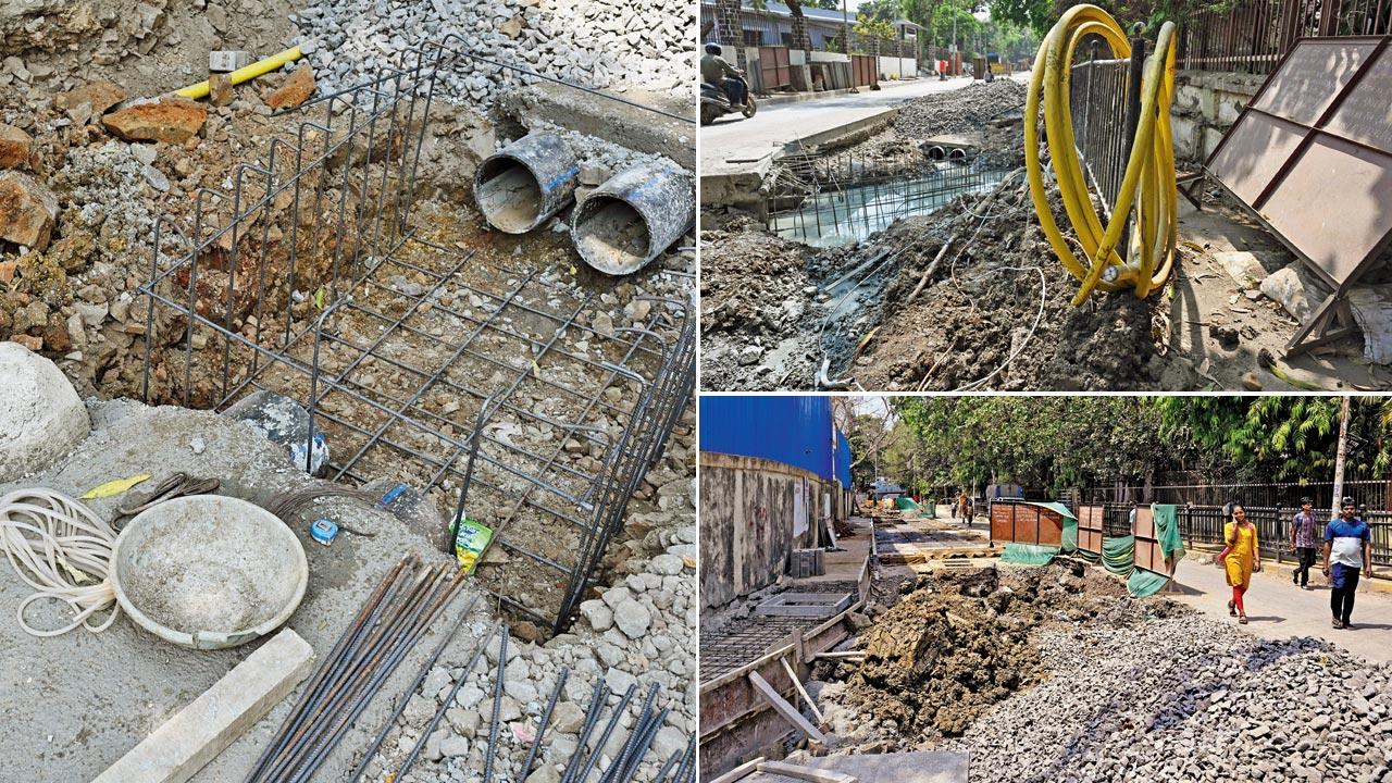 Ongoing road concreting work in Santacruz West. Pics/Ashish Raje