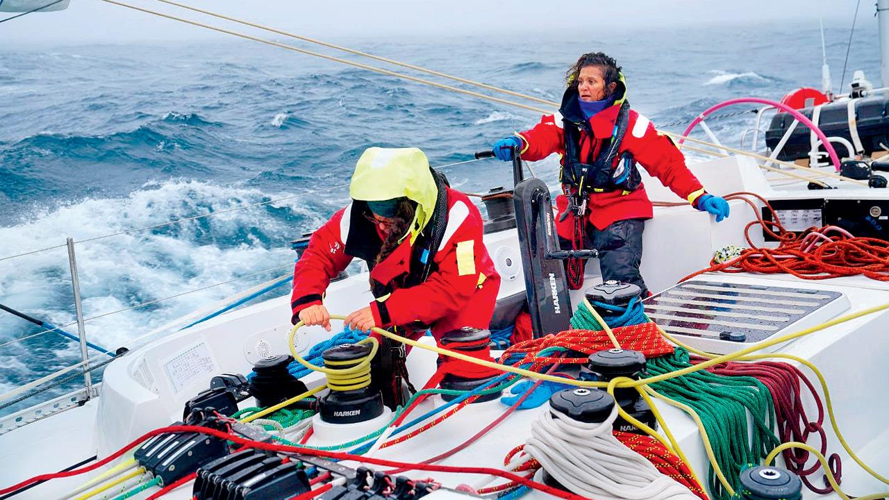 Dhanya Pilo sails on the yacht, Maiden, in Southern Ocean for the Ocean Globe Race 2023. PIC COURTESY/Najiba Noori - The Maiden Factor