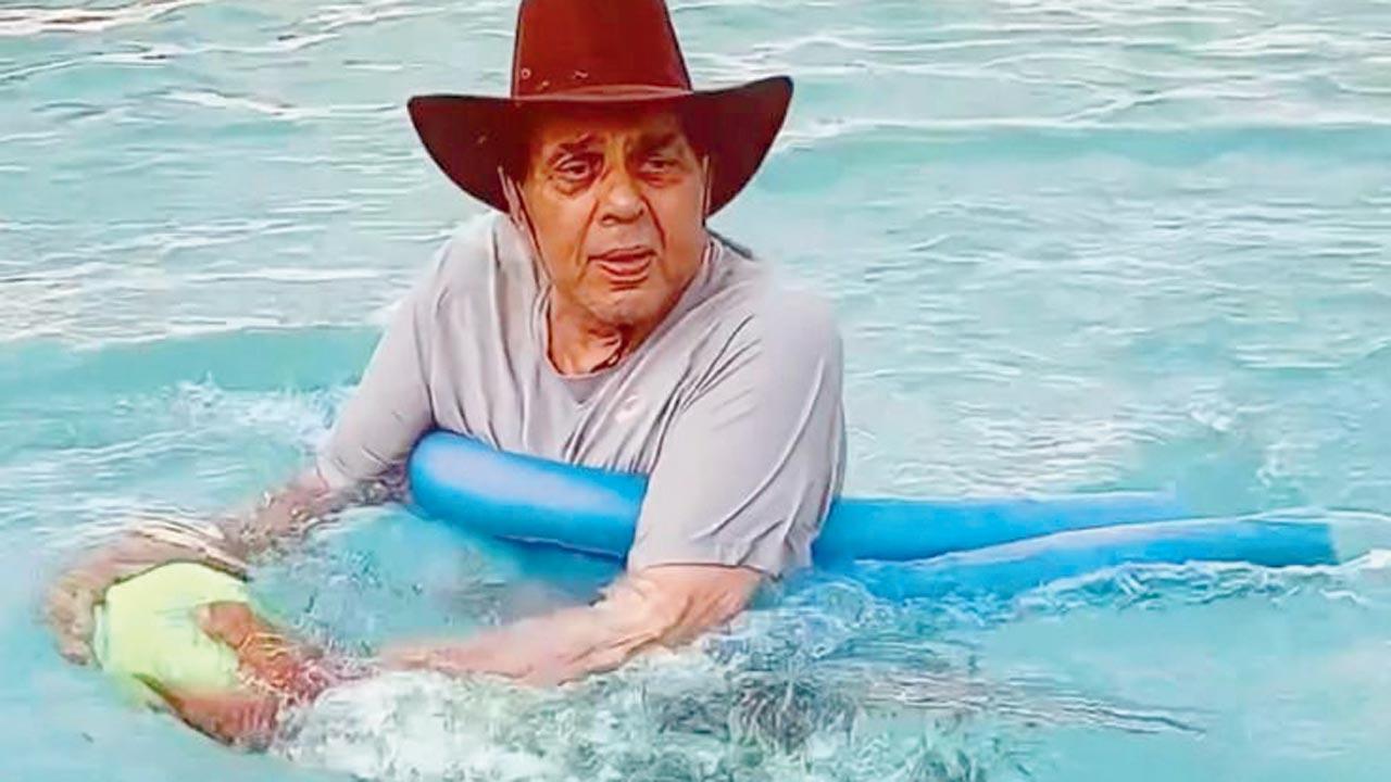 Dharmendra practising aqua aerobics