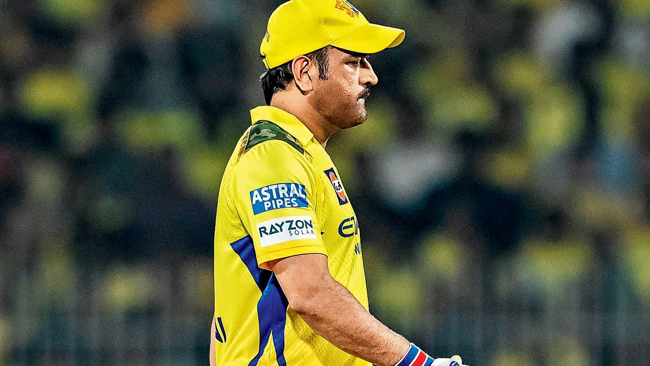CSK captain MS Dhoni walks back after being dismissed for one