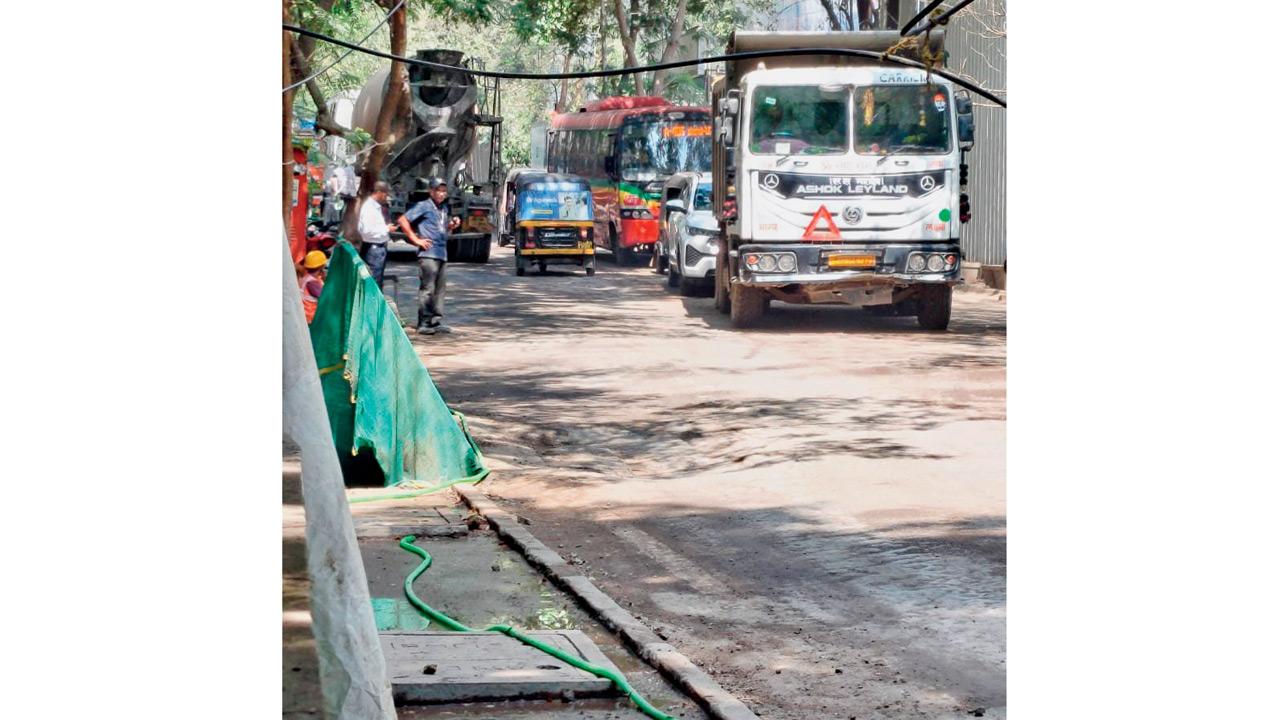The only access road to Yogi Hills, Mulund, has been partially blocked due to ongoing concreting work