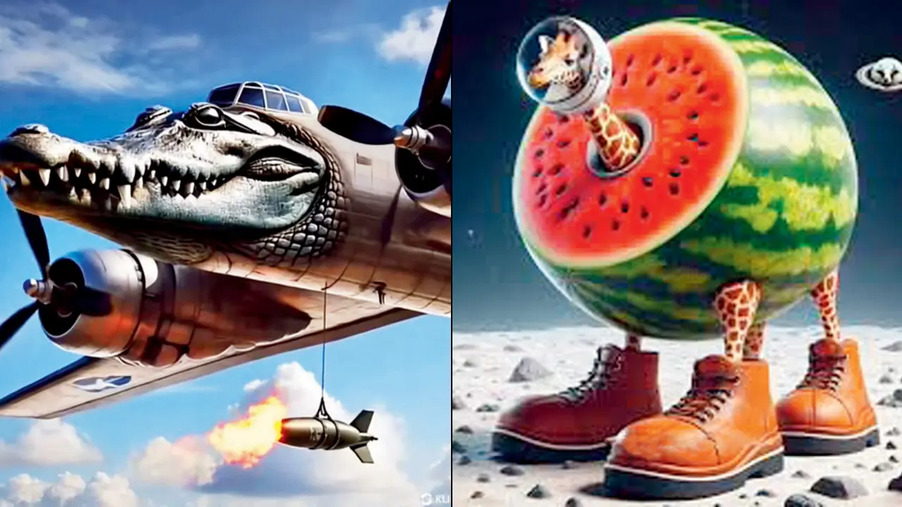 Bombardiro Crocodilo. PIC/PINTEREST  and Giraffa Celeste.  PIC/YouTube@Leoseek