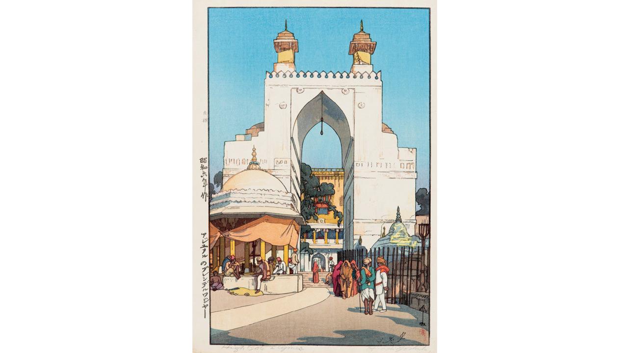 Ajumeru no Burenderuwajaa/High Gate in Ajmer (Buland Darwaza of Ajmer), Hiroshi Yoshida, kokka woodblock print on paper, 1931
