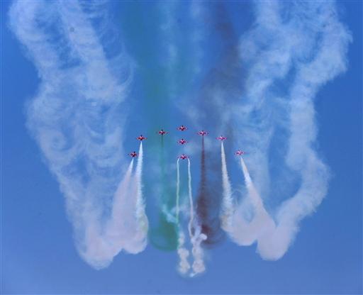 Spectators were treated to heart-shaped trails, barrel rolls, and intricate patterns that left the crowd awe-struck. On the first day of the event, only six aircraft performed, as three jets were slightly damaged due to Friday’s rain and hailstorms.