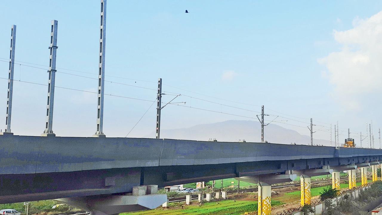 Metro line work underway in Mankhurd, where the first train sets for the 2B line arrived in 2023