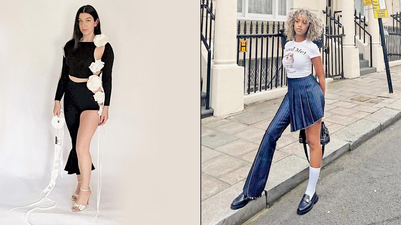 Sofia Assab in a monochrome one-leg dress. PIC COURTESY/SARAHAPHRODITE On INSTAGRAM (right) The look in a casual flared denim avatar. PICS COURTESY/Zachariahfairfax ON INSTAGRAM