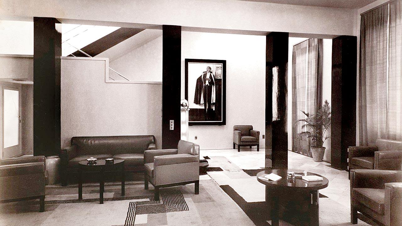 The entrance hall at the Palace with Bernard Boutet de Monvel`s portrait of Yashwant Rao Holkar II. Pic Courtesy/Taimur Hassan Collection