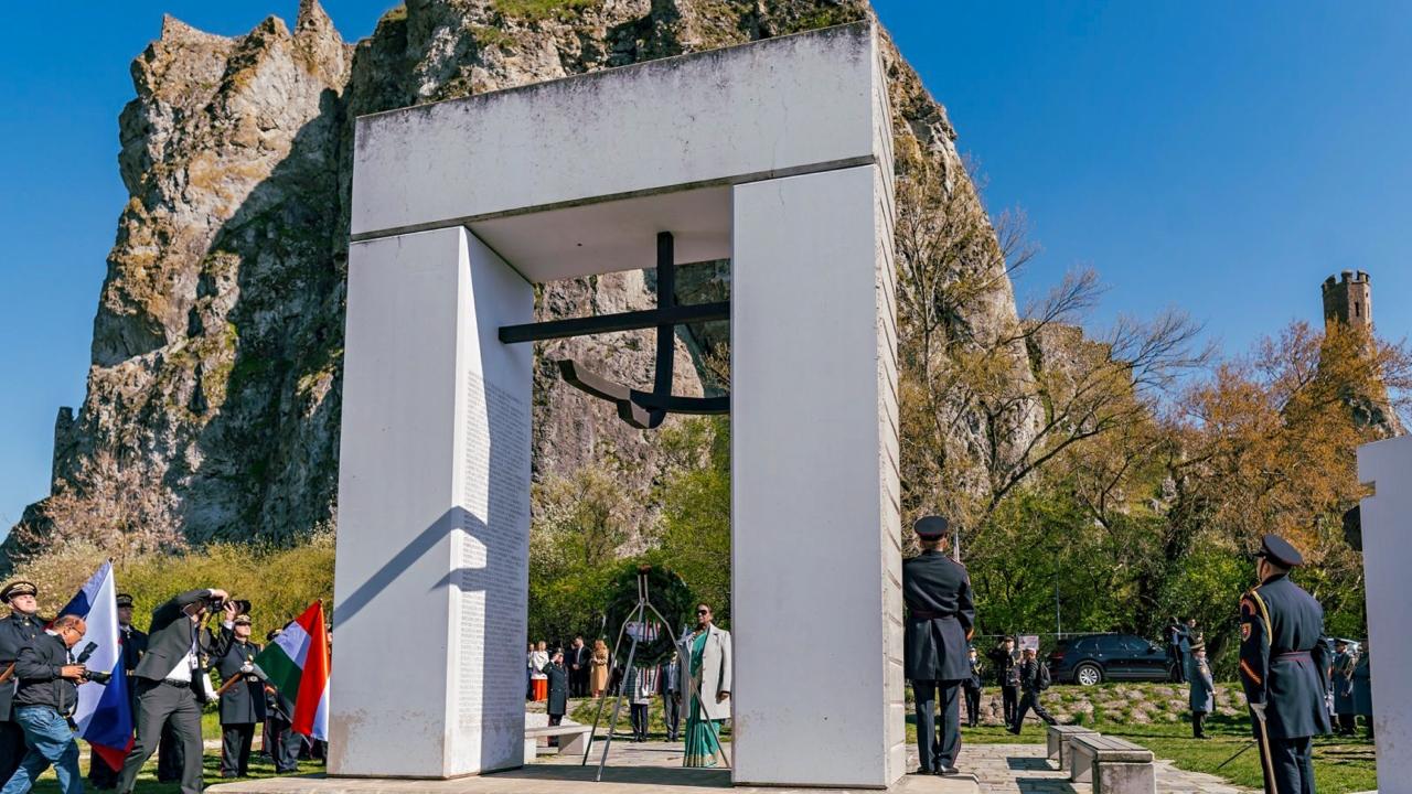 Unveiled in 2005, the Gate of Freedom Memorial sits below Devin Castle at the confluence of the rivers Morava and Danube in the capital of the Slovak Republic, right on the border with Austria