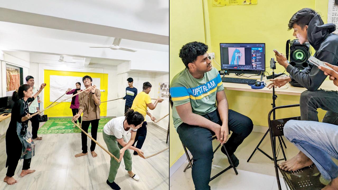 (From left) Participants interact during previous theatre and music workshops. Pics Courtesy/Govandi Arts Festival