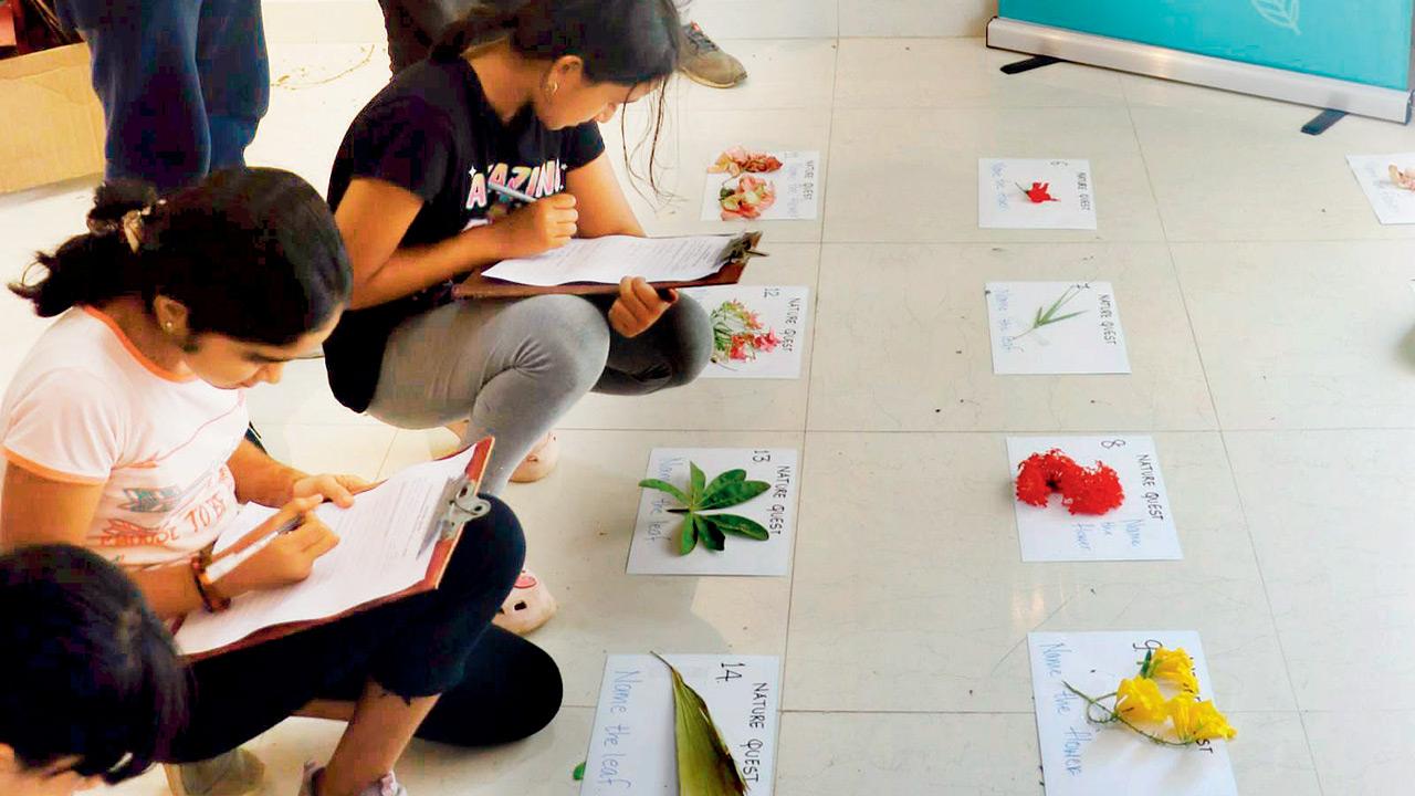 Children participate in a nature-based activity at the centre. Pic/Courtesy Nehru Science Centre