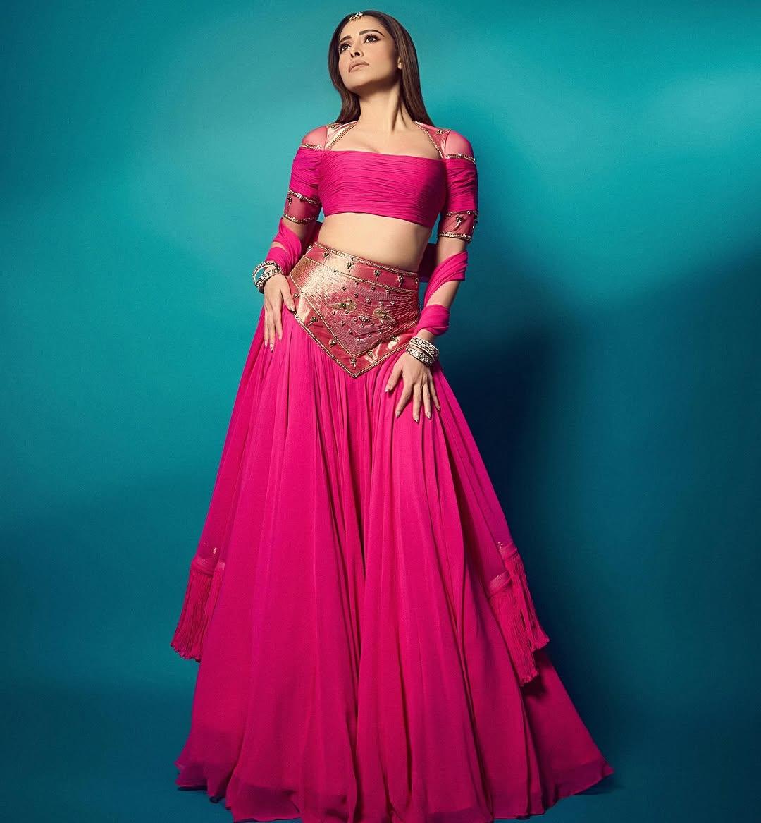 If you are a fan of pink, then we have a stunning lehenga set right from Nushrratt Bharuccha’s fashionable wardrobe.