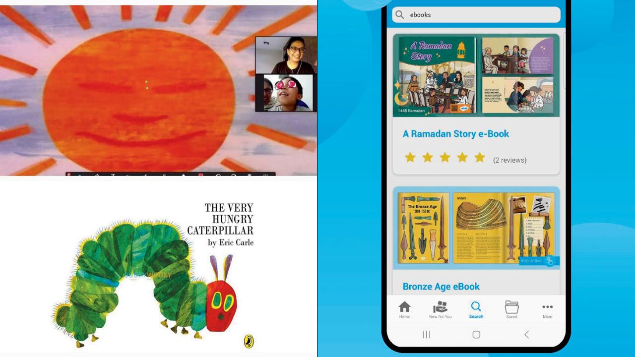 A moment from an online book reading session. The identity of the child is protected using emojis. Pics Courtesy/Sarika Shrivastava Shah