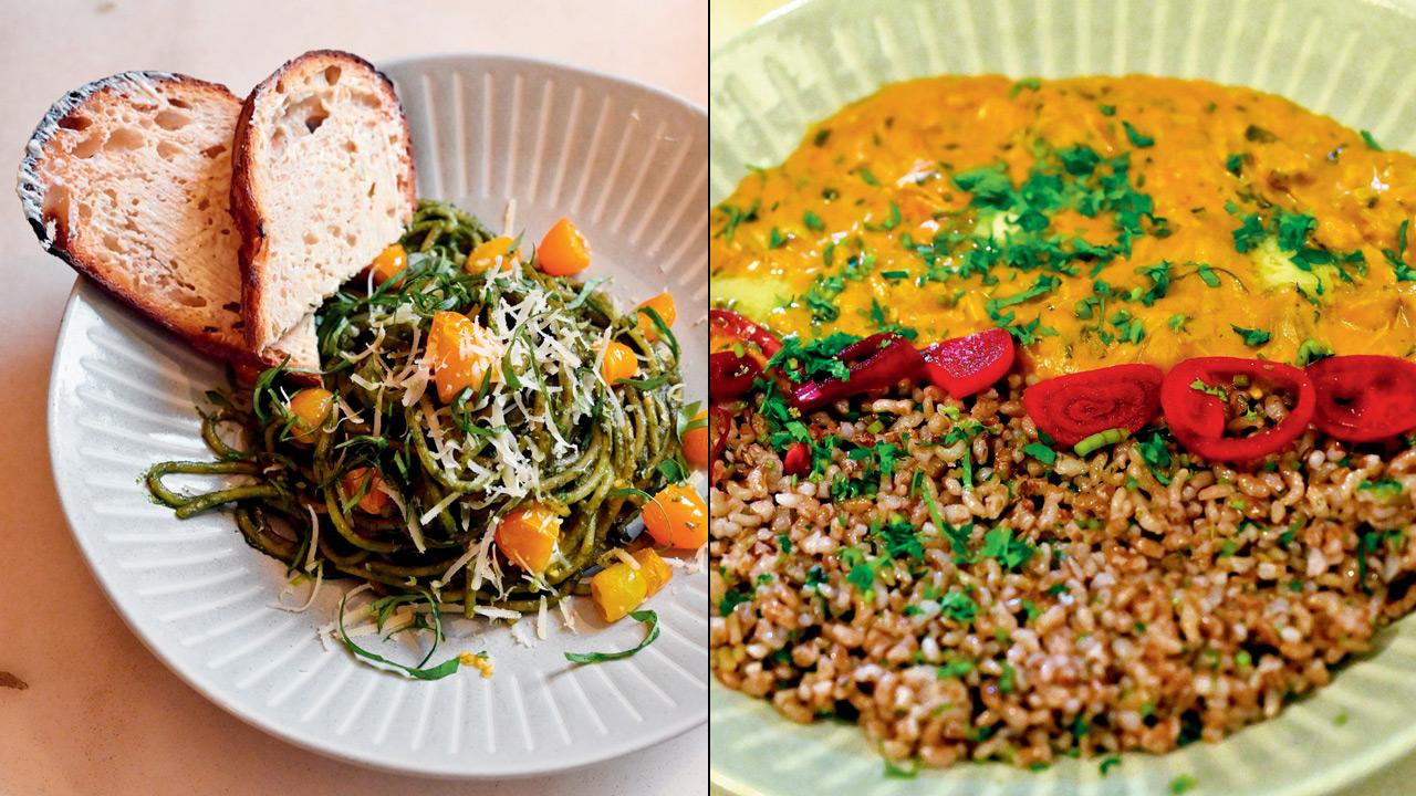 Pesto spaghetti and Jackfruit makhani. Pics/Sayyed Sameer Abedi