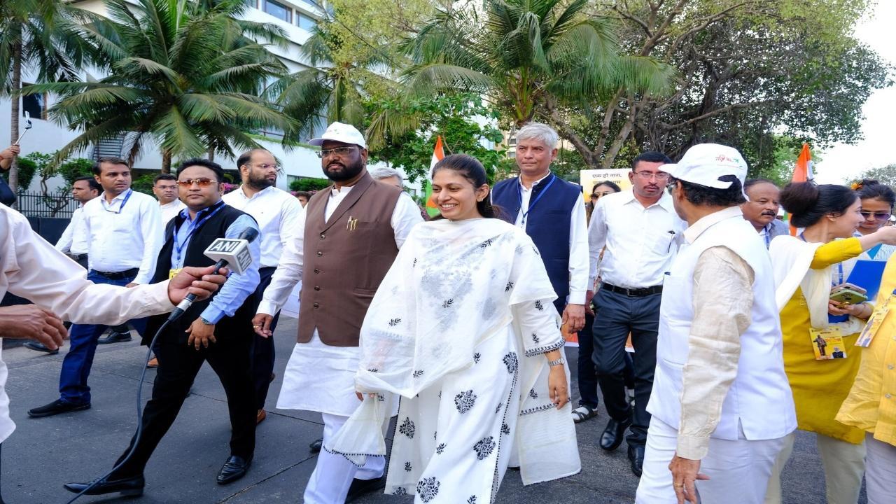 Union Minister Raksha Khadse leads 'Jai Bhim Padyatra' in Mumbai on eve of Babasaheb Ambedkar Jayanti