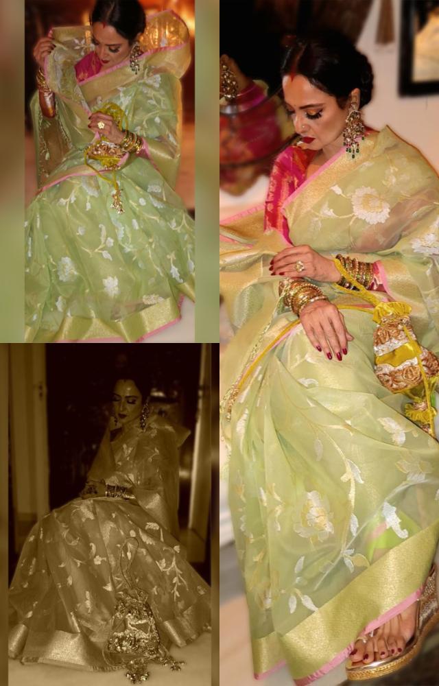 Rekha stuns in handwoven Manish Malhotra saree