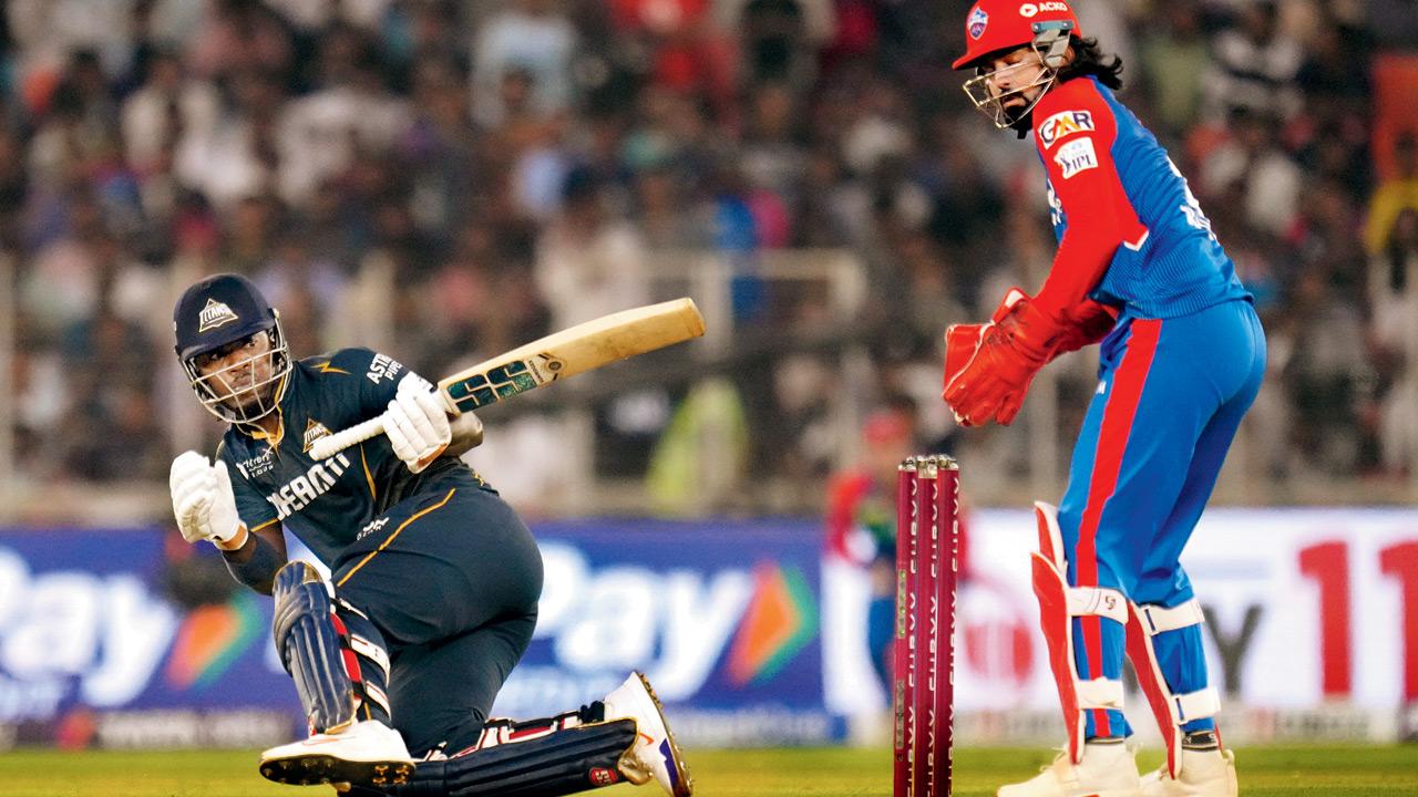 GT’s Sherfane Rutherford during his quickfire 43 against DC. Pic/PTI