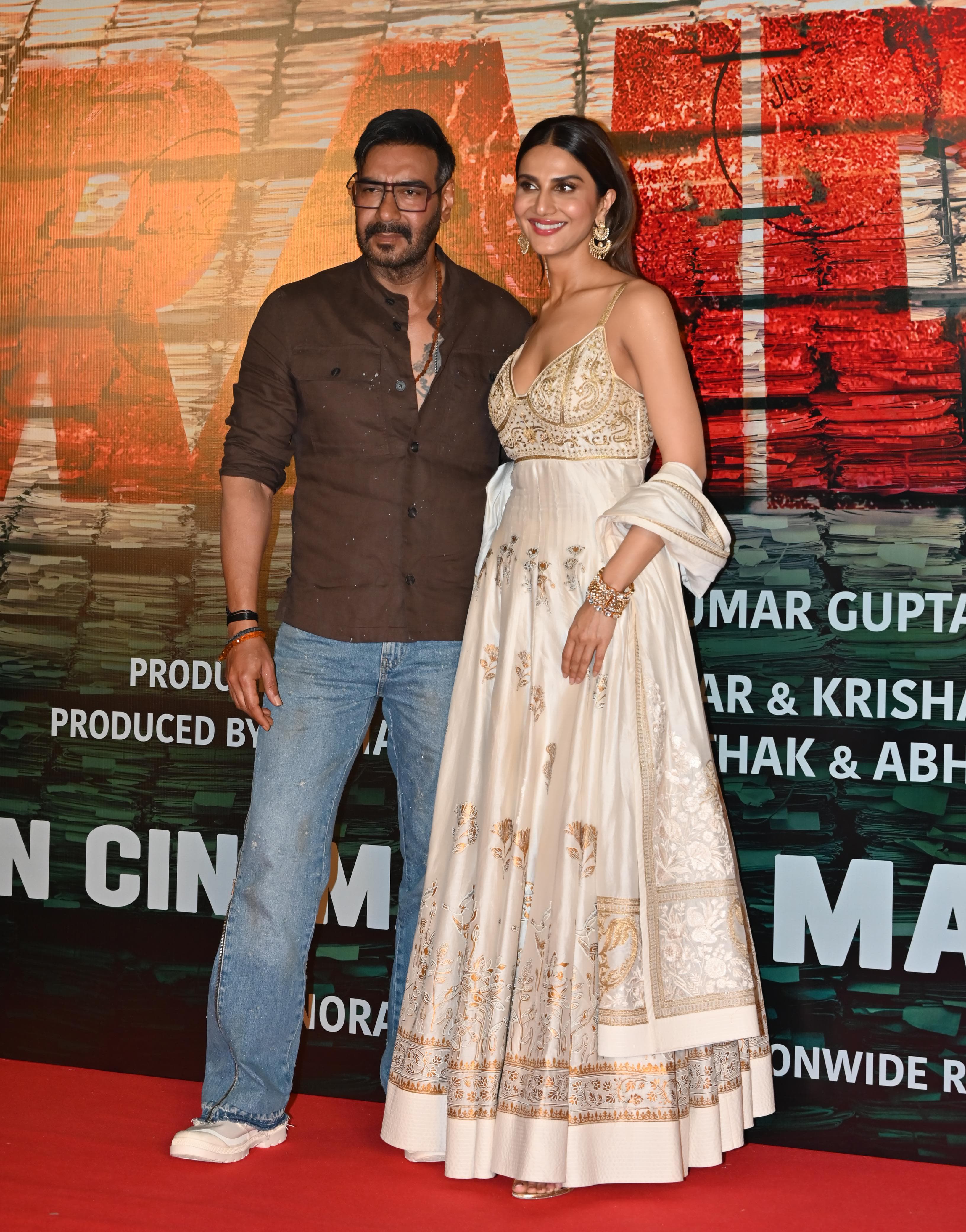 Ajay Devgn and Vaani Kapoor were snapped at the trailer launch event of Raid 2